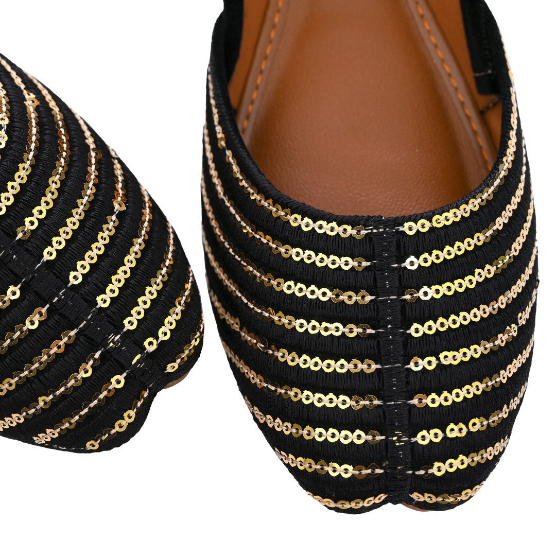 Handmade Sequin Khusa Sandal | Womens Punjabi Juti | Flat Indian Pakistani Wedding Party Shoes | Gift For Her | Black | Gold | Silver | Rose