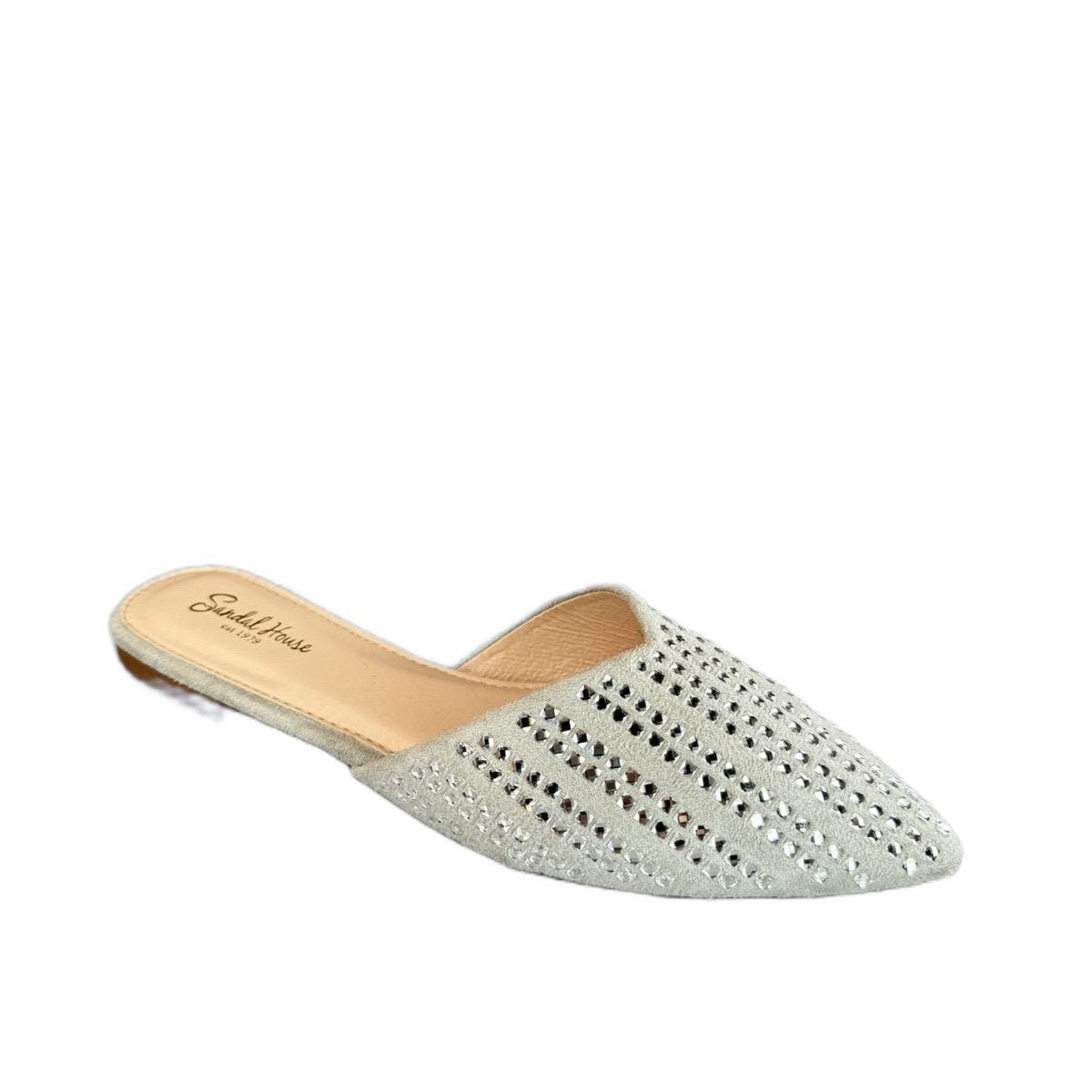 Women’s velvet soft slip on pointy Diamonte non slip sandals Flat Heel Pointed Toe Comfort Footwear