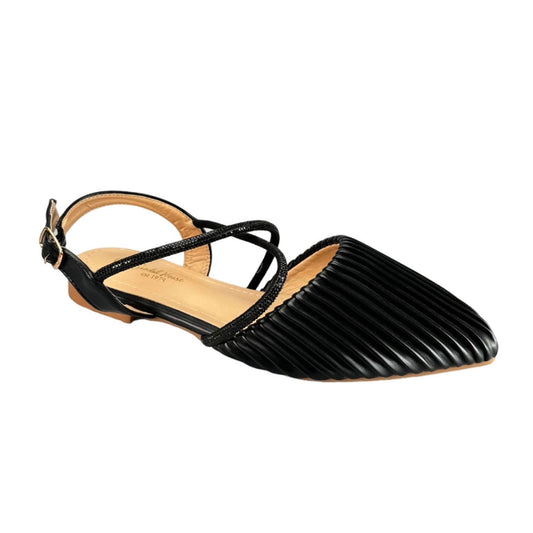 Ladies Flat Heel Pointy Shoes 3 strap Diamonte and Pearl Ankle Strap Sandals Elegant & Stylish Womens Comfort Footwear | Gold Silver Black