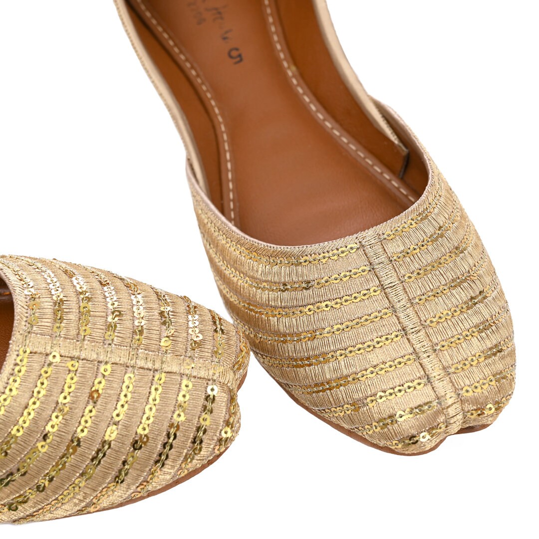 Handmade Sequin Khusa Sandal | Womens Punjabi Juti | Flat Indian Pakistani Wedding Party Shoes | Gift For Her | Black | Gold | Silver | Rose
