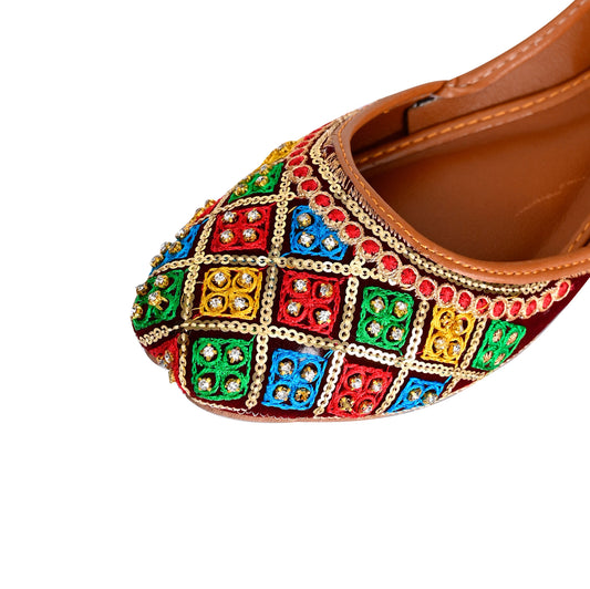 Multicoloured Handmade Mehndi Khussa Sandals | Comfortable Punjabi Jutti | Indian Wedding Shoes Designed In The UK | Gift For Her