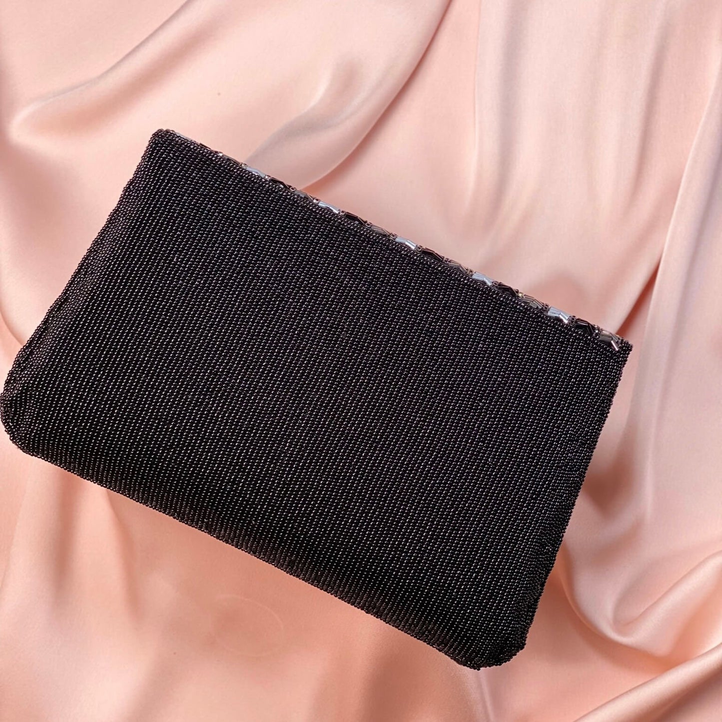 Isabella Handmade Black, Grey and Silver Clutch bag | Purse | Embellished Rectangle Bridal Handbag Made With Glass Beads By Sandal House