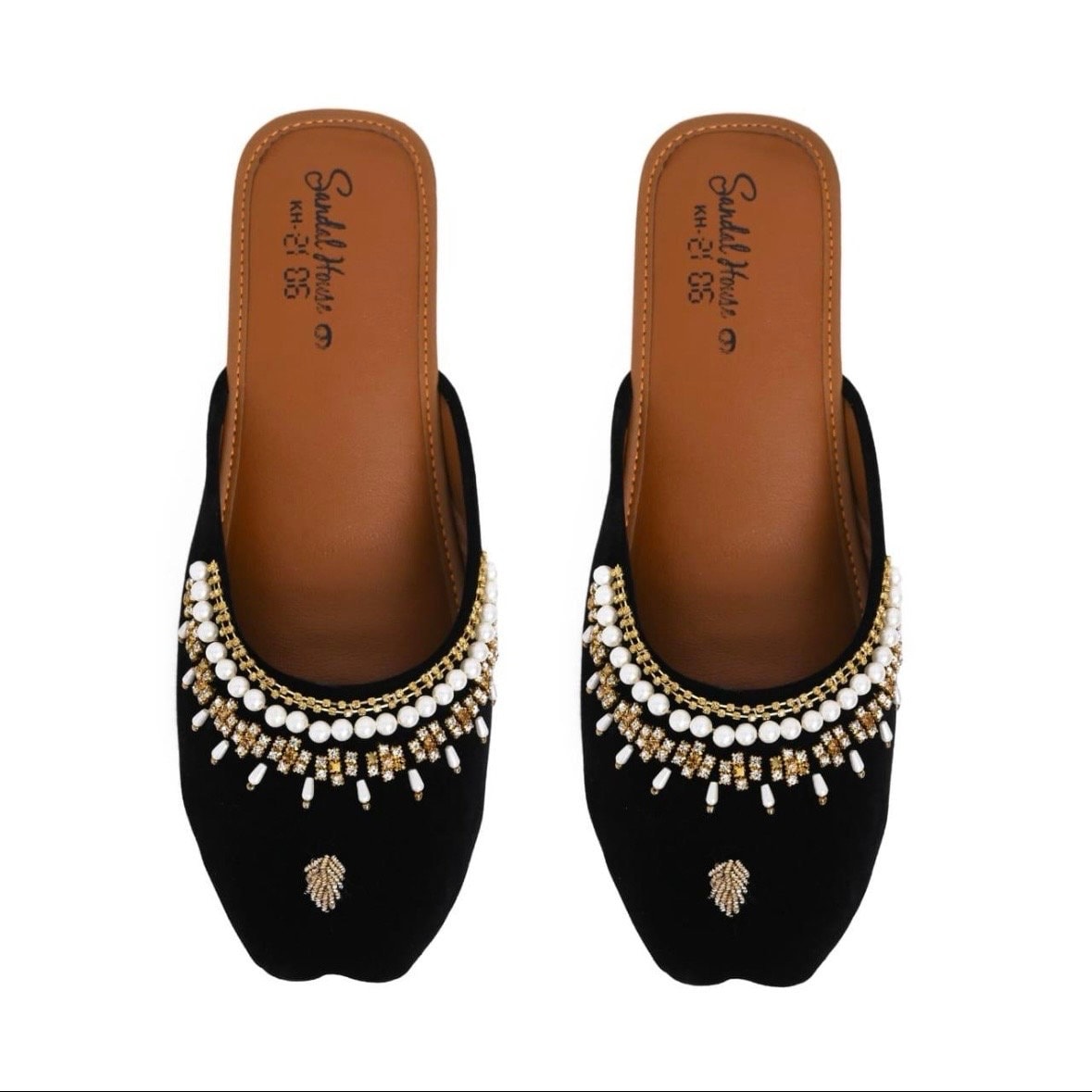 Handmade Ladies Pakistani Indian Open Back Khusa Sandal | Diamonte and Pearl Punjabi Jutti | Wedding shoes | Gift For Her Gold Silver Black