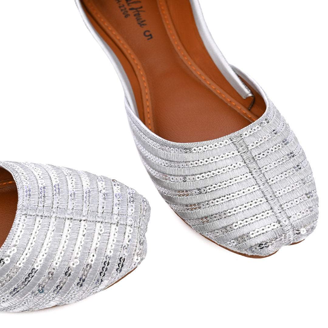 Handmade Sequin Khusa Sandal | Womens Punjabi Juti | Flat Indian Pakistani Wedding Party Shoes | Gift For Her | Black | Gold | Silver | Rose