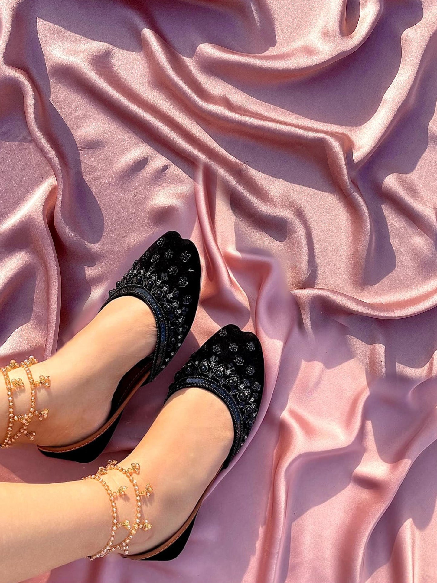 Layla Handmade Ladies Pakistani Indian Khusa Sandal | Sequin and Pearl Punjabi Jutti | Wedding shoes | Gift For Her | Gold Silver Black