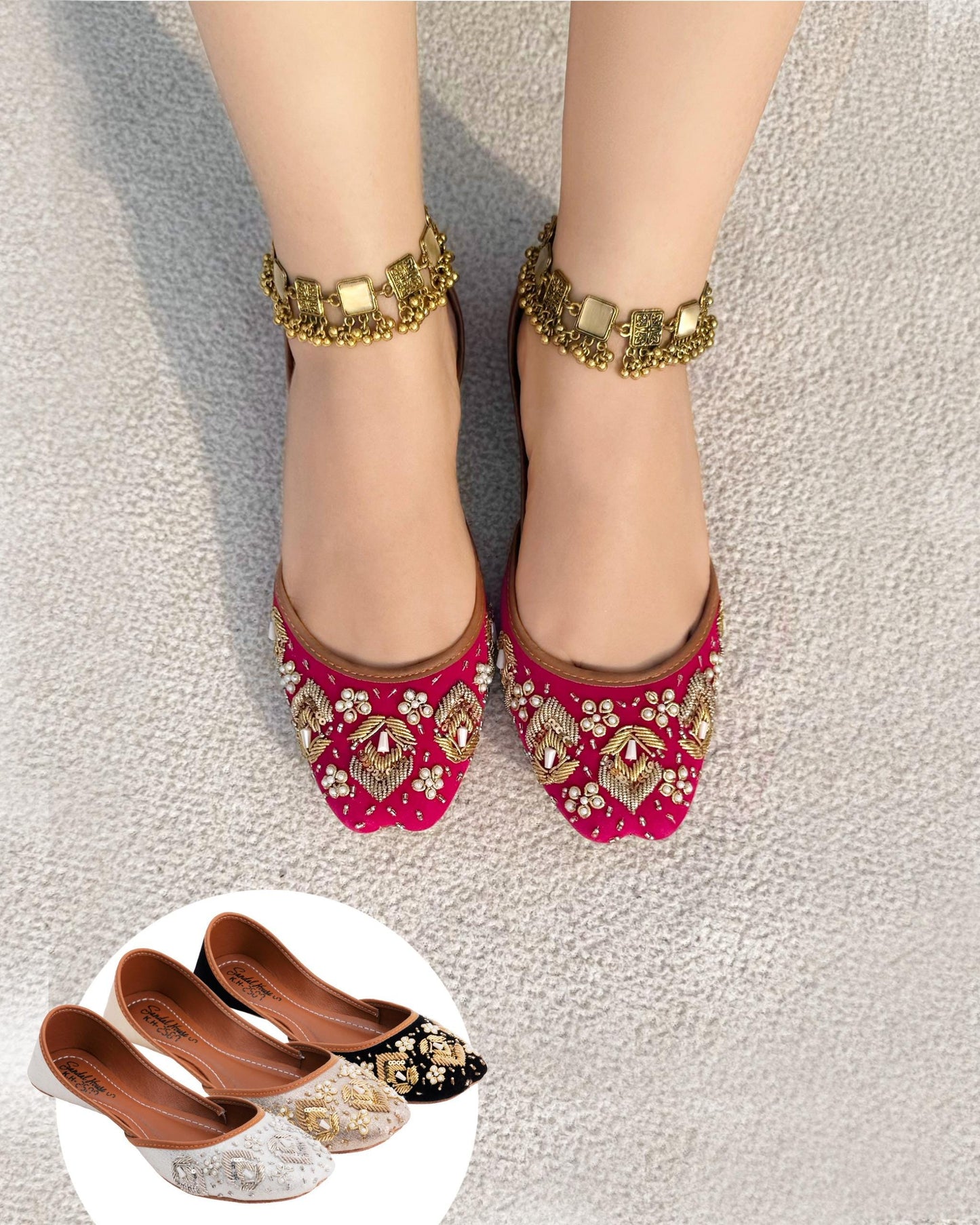 Handmade Pakistani Indian Khusa Sandal | Diamonte and Embroidery Punjabi Jutti | Wedding shoes | Gift For Her Gold Silver Pink Black