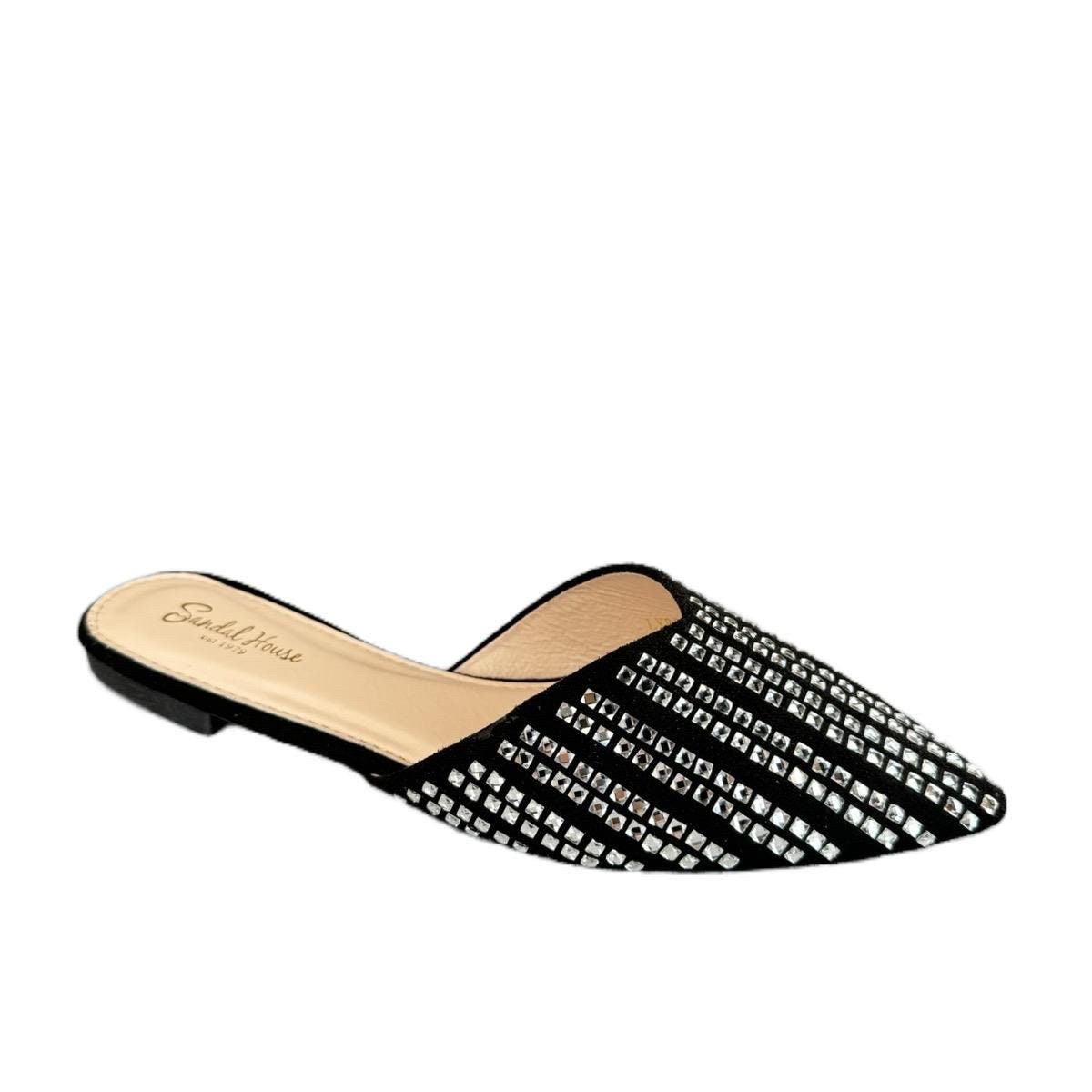 Women’s velvet soft slip on pointy Diamonte non slip sandals Flat Heel Pointed Toe Comfort Footwear