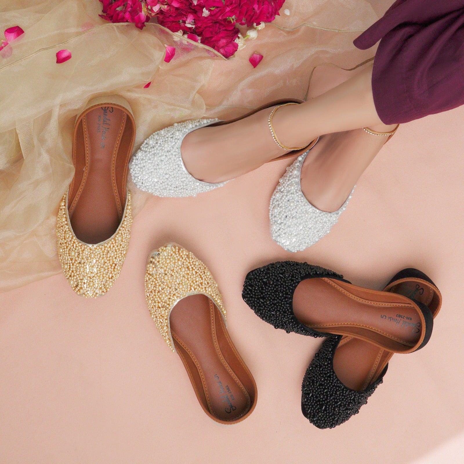 Zari Noor Handmade Pearl Khusa – Sandal House - Main Image