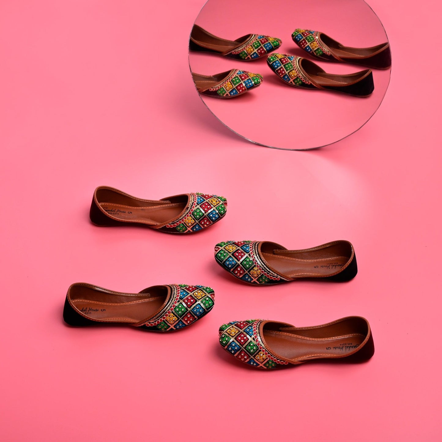 Multicoloured Handmade Mehndi Khussa Sandals | Comfortable Punjabi Jutti | Indian Wedding Shoes Designed In The UK | Gift For Her