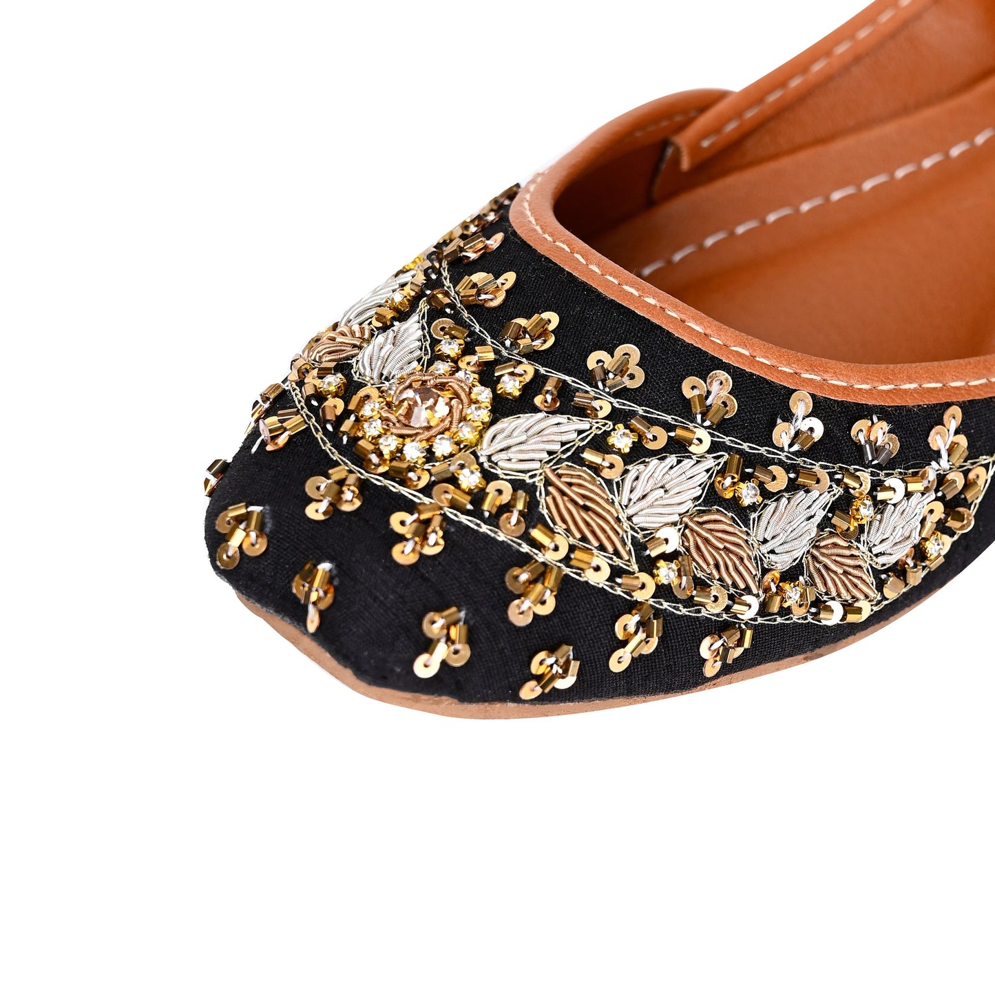 Handcrafted Womens Indian Flat Sequin Khussa Shoes | Cushioned Punjabi Mehndi Wedding Jutti | Black | Olive | Maroon | Raya Punjabi Sandals