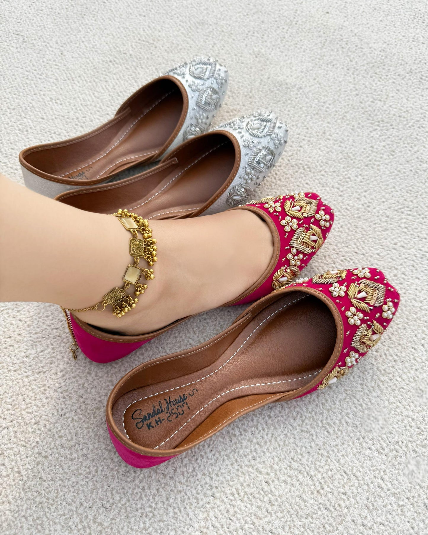 Handmade Pakistani Indian Khusa Sandal | Diamonte and Embroidery Punjabi Jutti | Wedding shoes | Gift For Her Gold Silver Pink Black
