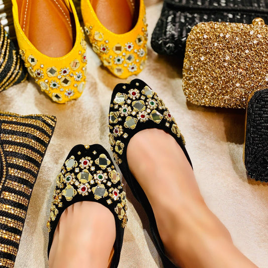 Ladies handmade Pakistani Indian Khusa Sandal | Diamonte and Mirror Punjabi Jutti | Womens wedding shoes | Gift For Her | Mehndi footwear