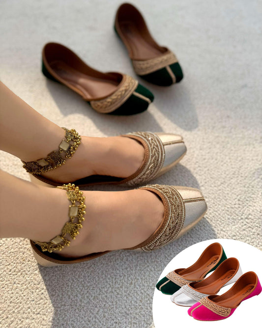 Handmade Ladies Pakistani Indian Khusa Sandal | Diamonte Embroidery Punjabi Juti Wedding shoes | Gift For Her | Gold Silver Black Pink Green