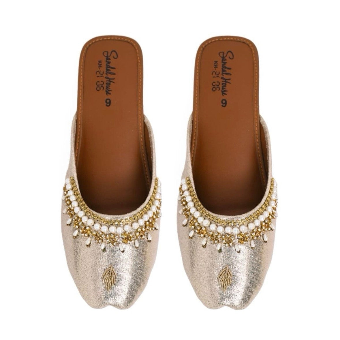 Handmade Ladies Pakistani Indian Open Back Khusa Sandal | Diamonte and Pearl Punjabi Jutti | Wedding shoes | Gift For Her Gold Silver Black