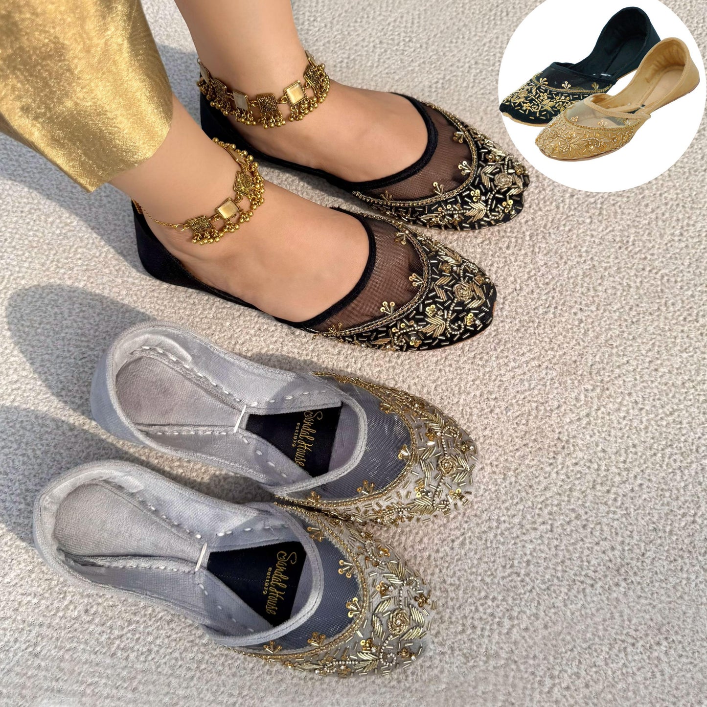 Handcrafted Women's Leather Punjabi Jutti Khusa Sandal | Pakistani Indian Footwear | Wedding Shoes | Gift For Her | Black Green Gold Silver