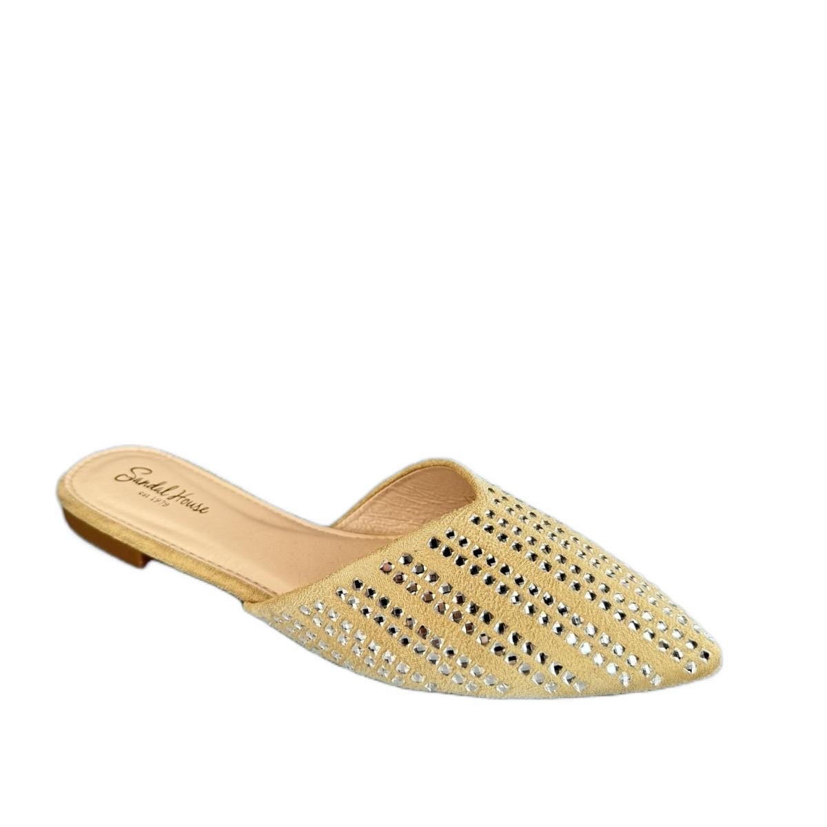 Women’s velvet soft slip on pointy Diamonte non slip sandals Flat Heel Pointed Toe Comfort Footwear