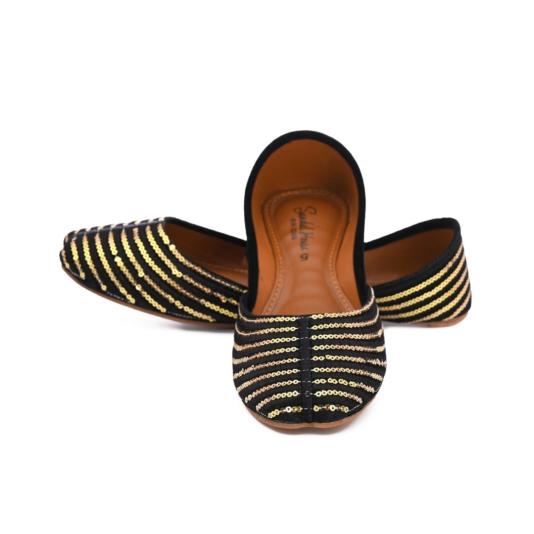 Handmade Sequin Khusa Sandal | Womens Punjabi Juti | Flat Indian Pakistani Wedding Party Shoes | Gift For Her | Black | Gold | Silver | Rose