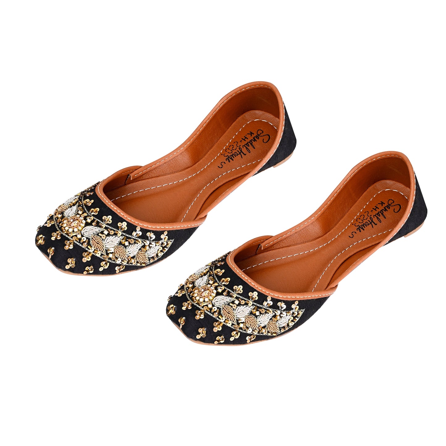 Handcrafted Womens Indian Flat Sequin Khussa Shoes | Cushioned Punjabi Mehndi Wedding Jutti | Black | Olive | Maroon | Raya Punjabi Sandals