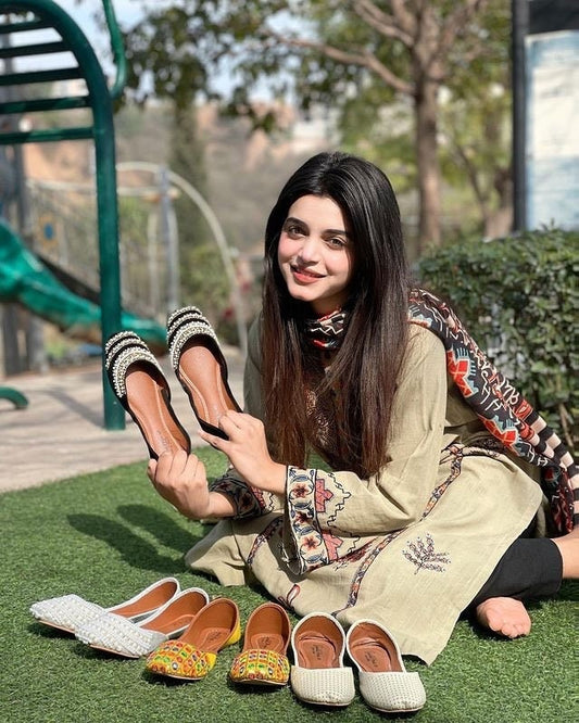 Handmade Pakistani Indian Khusa Sandal | Pearl & Diamonte Embroidery Punjabi Jutti | Wedding Party shoes | Gift For Her  Soft Cushion Insole