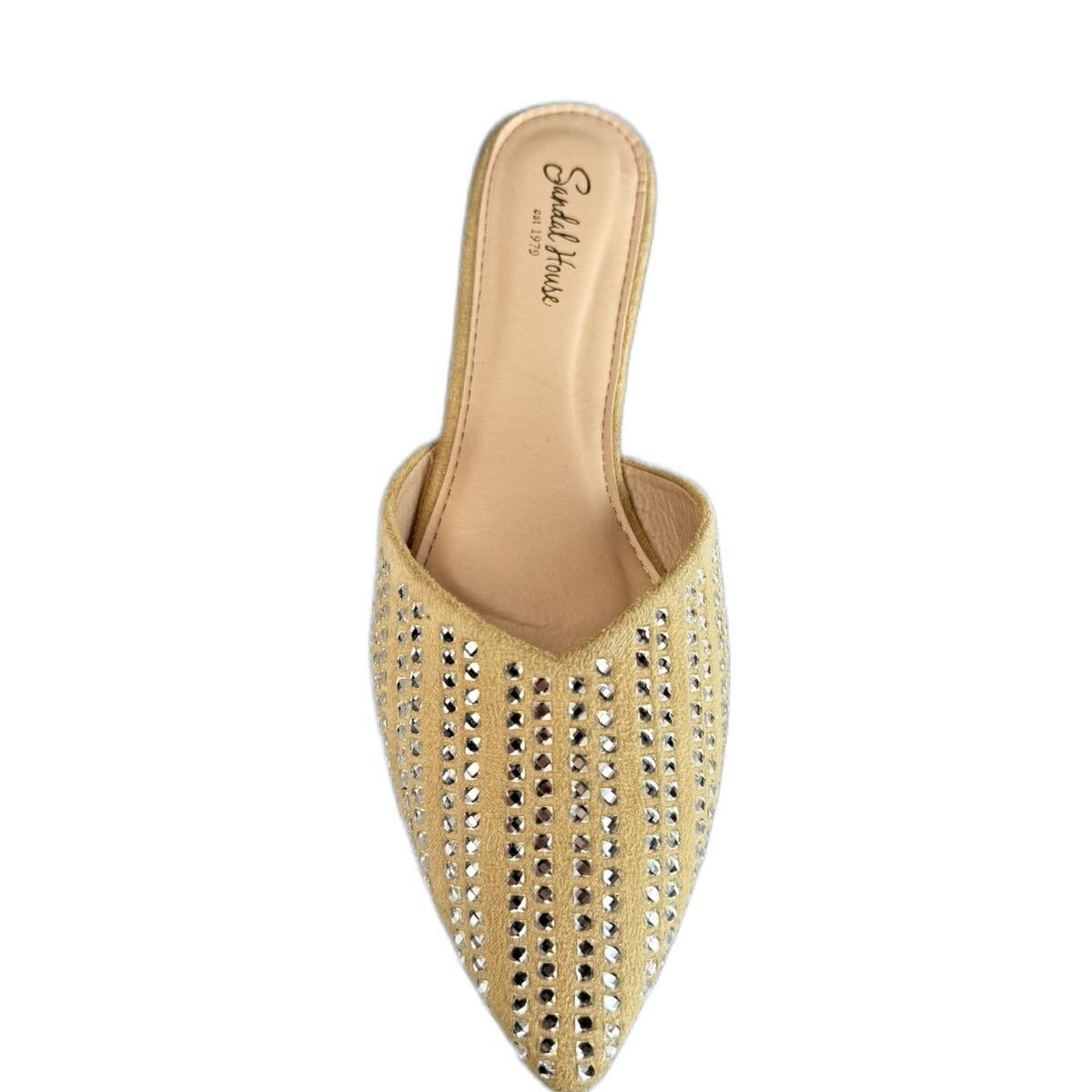 Women’s velvet soft slip on pointy Diamonte non slip sandals Flat Heel Pointed Toe Comfort Footwear