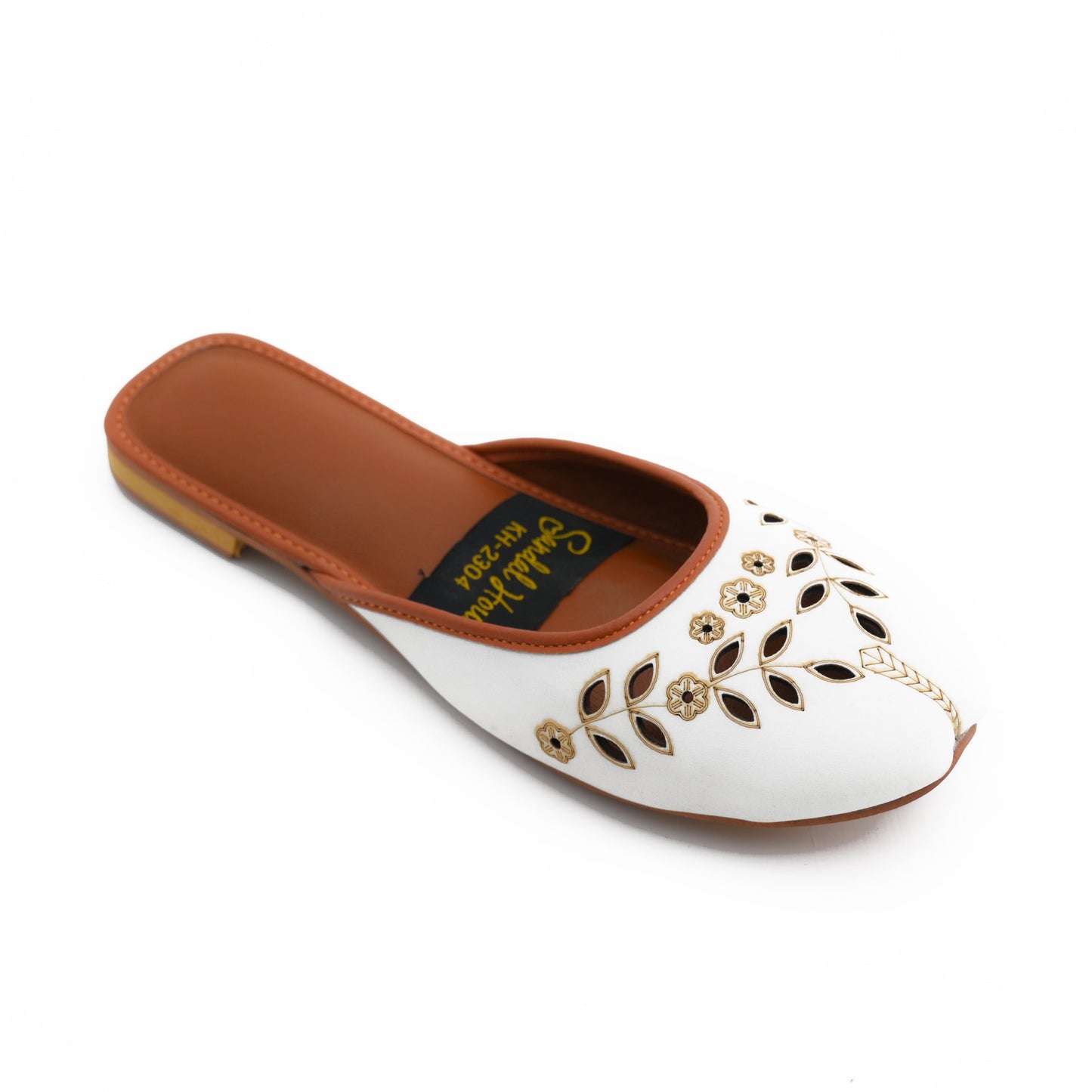 Laser Cut Open Back Soft Cushioned Leather Look Khussa Shoes | Punjabi Jutti | Ethnic Handmade Womens Sandals | Black White Pink Grey
