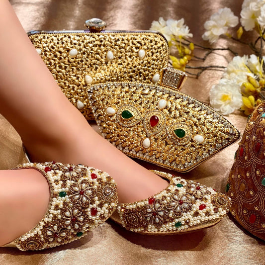Ladies handmade Pakistani Indian Khusa Sandal | Diamonte and Pearl Punjabi Jutti | Womens wedding shoes | Gift For Her