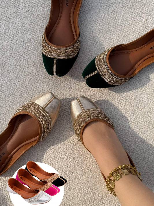 Handmade Ladies Pakistani Indian Khusa Sandal | Diamonte Embroidery Punjabi Juti Wedding shoes | Gift For Her | Gold Silver Black Pink Green