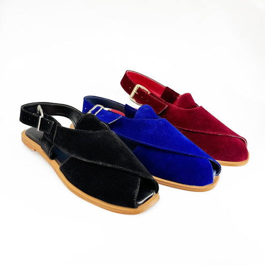 Women’s Traditional Handmade Peshawari Chappal Sandals | Made In Suede | Ladies Footwear | Gift For Her | Black Maroon Blue Indian Pakistani