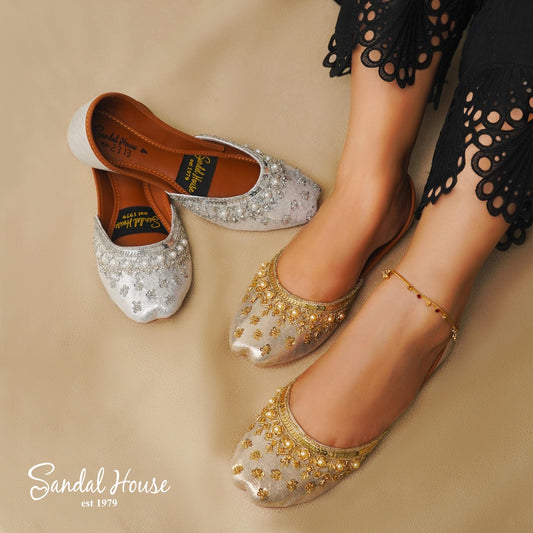 Layla Handmade Ladies Pakistani Indian Khusa Sandal | Sequin and Pearl Punjabi Jutti | Wedding shoes | Gift For Her | Gold Silver Black