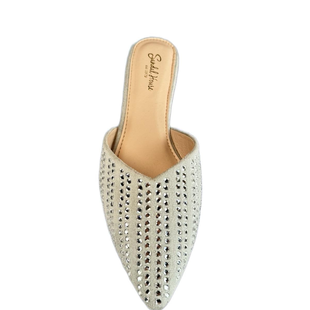 Women’s velvet soft slip on pointy Diamonte non slip sandals Flat Heel Pointed Toe Comfort Footwear