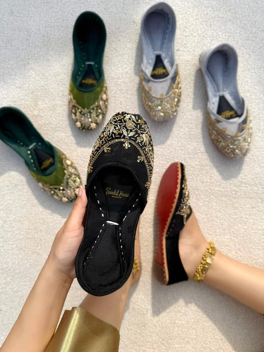Handcrafted Women's Leather Punjabi Jutti Khusa Sandal | Pakistani Indian Footwear | Wedding Shoes | Gift For Her | Black Green Gold Silver