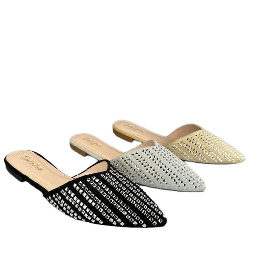 Women’s velvet soft slip on pointy Diamonte non slip sandals Flat Heel Pointed Toe Comfort Footwear