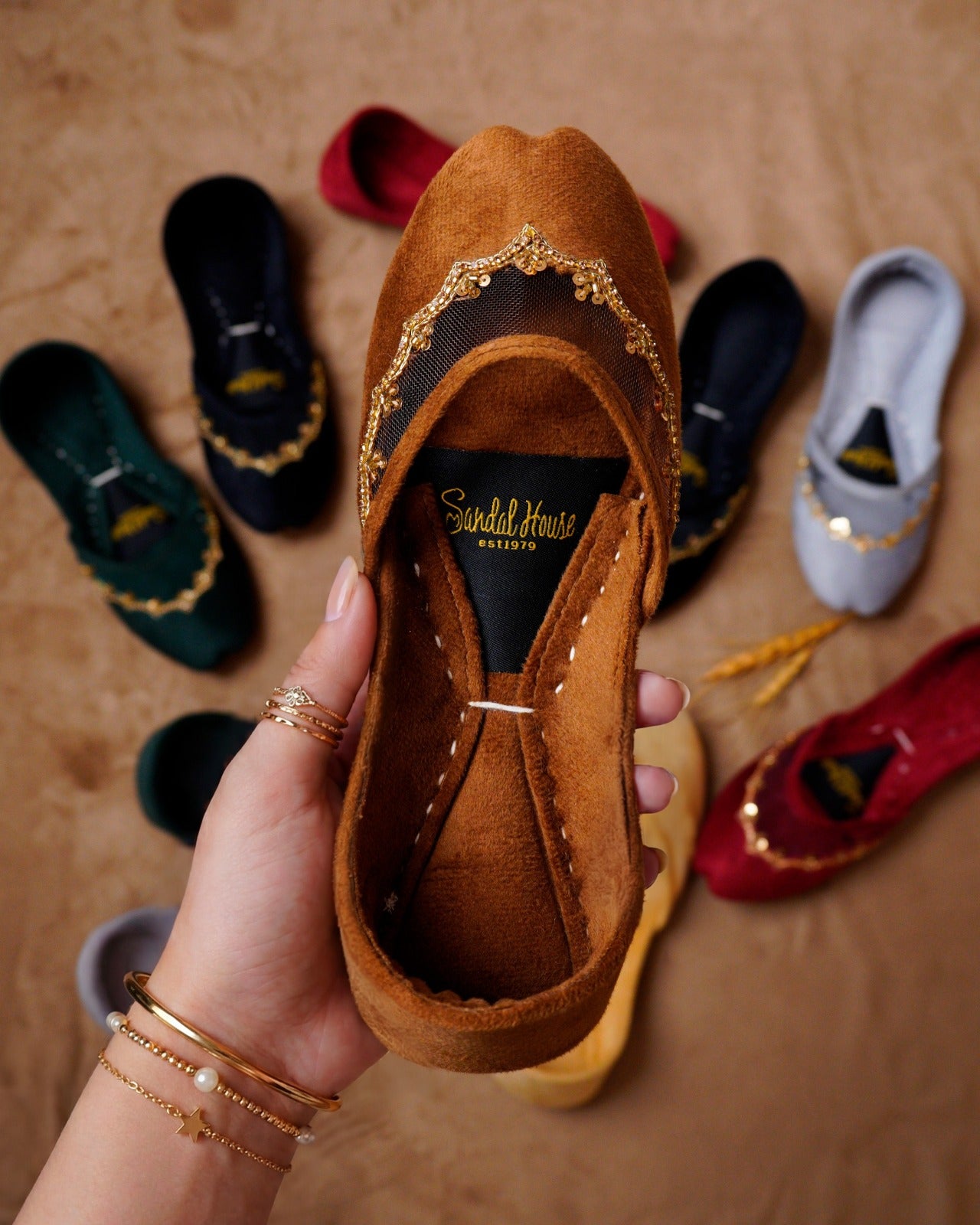 The Sultana Flat Velvet Handmade Khusa Sandal | Diamonte Punjabi Jutti | Wedding Shoes | Gift For Her | Gold Silver Green Maroon Black Brown