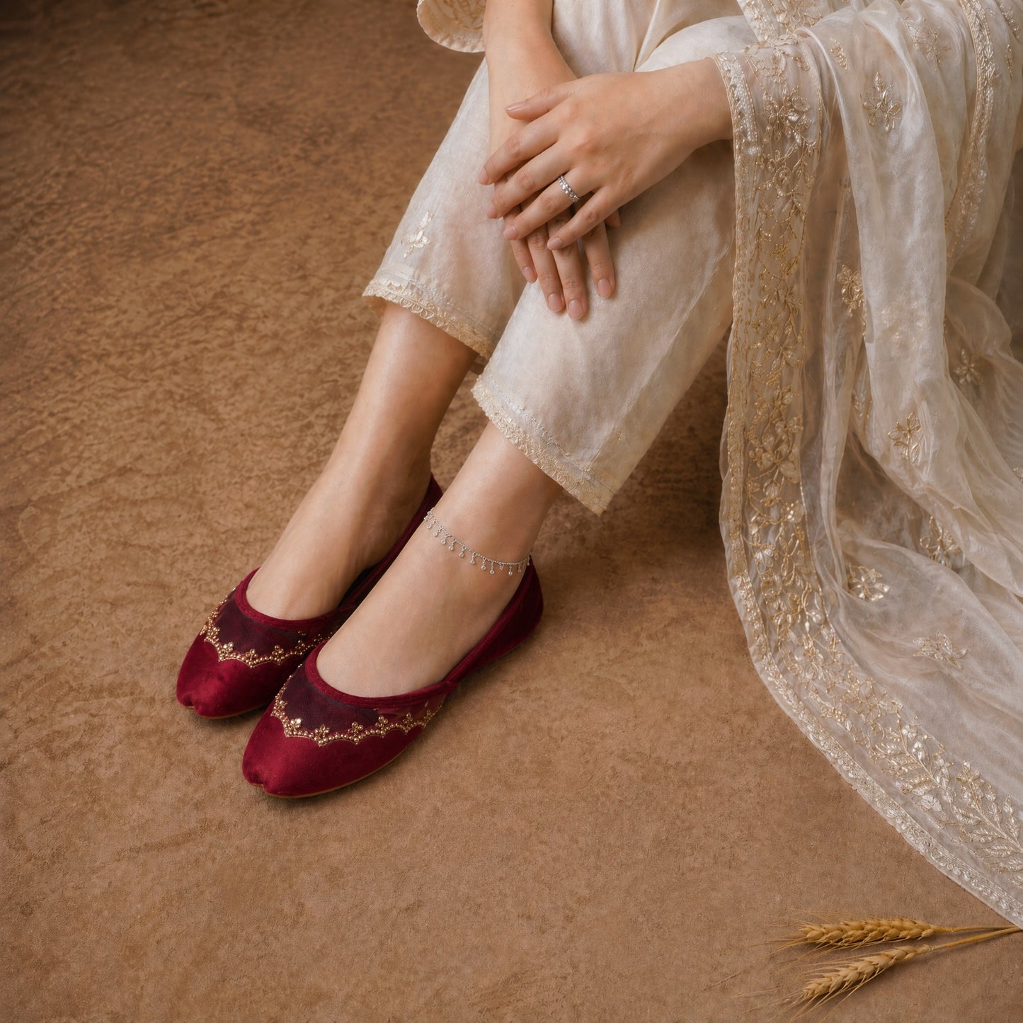 The Sultana Flat Velvet Handmade Khusa Sandal | Diamonte Punjabi Jutti | Wedding Shoes | Gift For Her | Gold Silver Green Maroon Black Brown