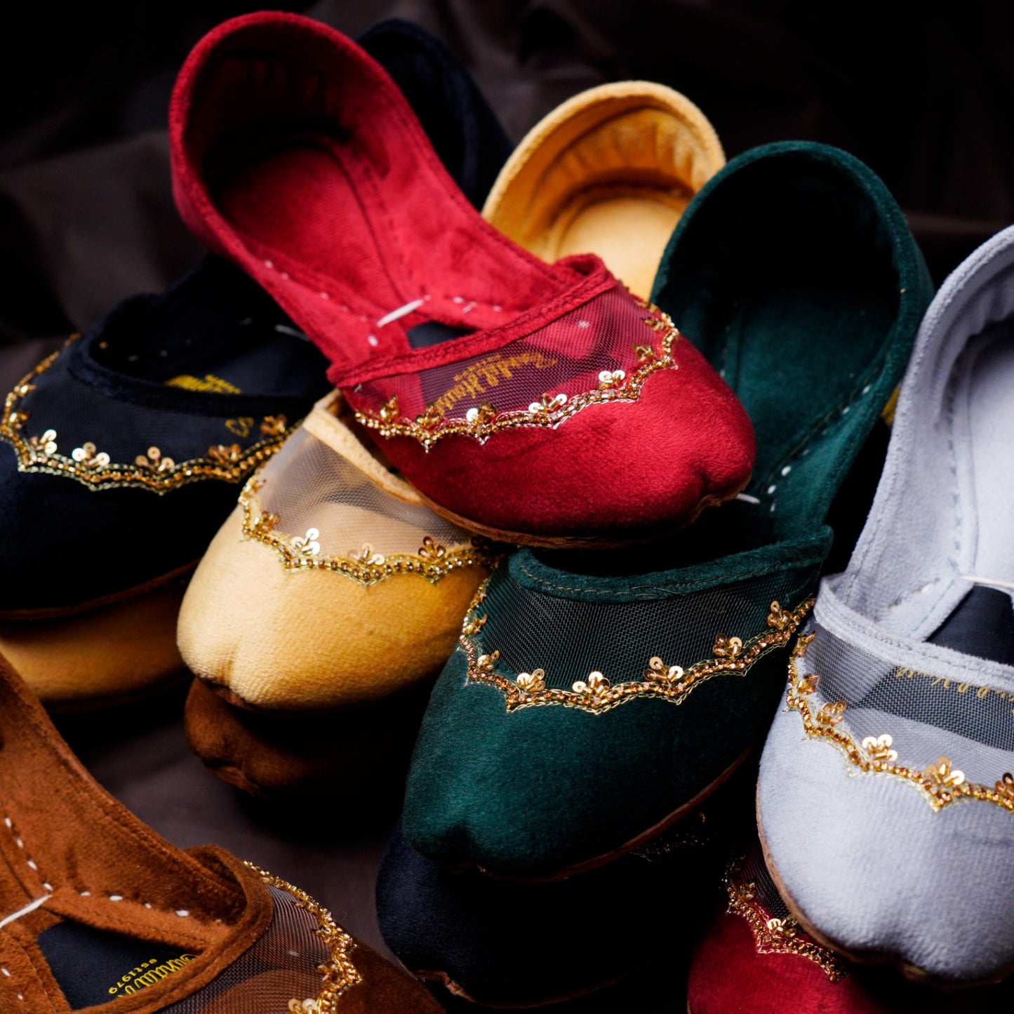 The Sultana Flat Velvet Handmade Khusa Sandal | Diamonte Punjabi Jutti | Wedding Shoes | Gift For Her | Gold Silver Green Maroon Black Brown