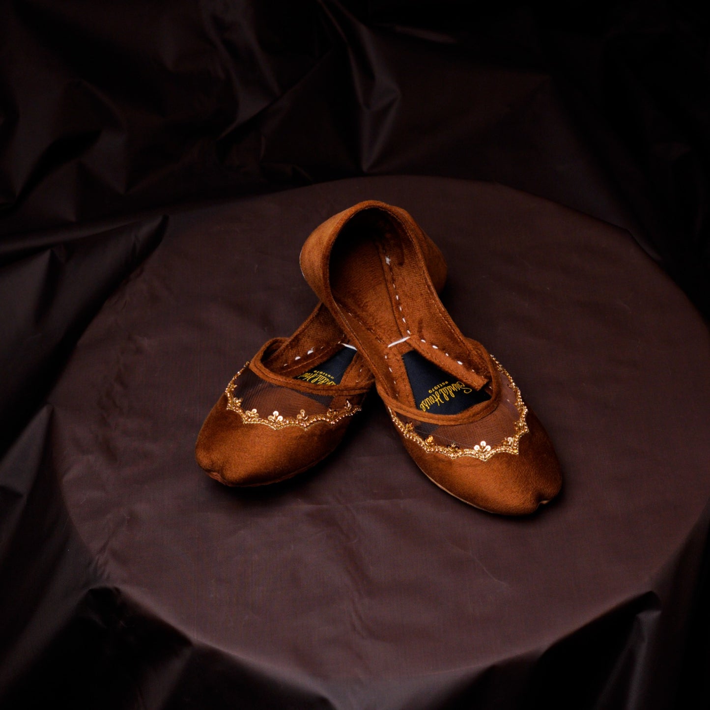 The Sultana Flat Velvet Handmade Khusa Sandal | Diamonte Punjabi Jutti | Wedding Shoes | Gift For Her | Gold Silver Green Maroon Black Brown