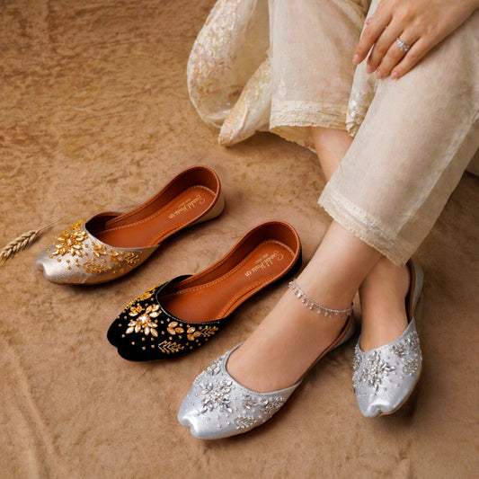 The Sitara Handmade Women's Khusa Juti Sandal | Gold Silver Black | Soft Foam Padded Insole | By Sandal House