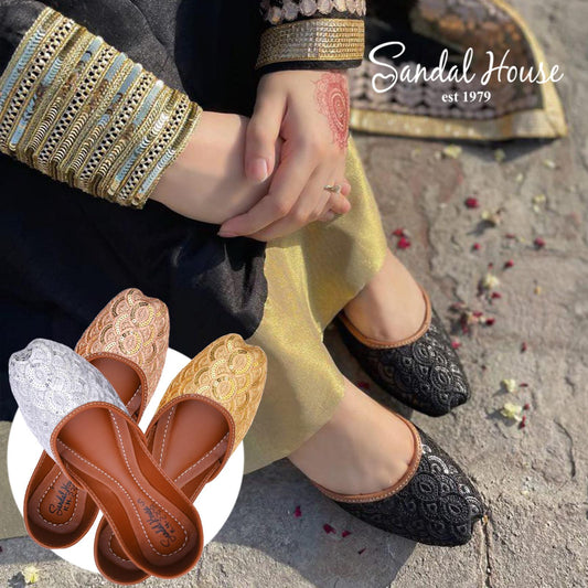 Handmade Ladies Pakistani Indian Khusa Sandal | Sequins Design Punjabi Jutti | Wedding shoes | Gift For Her | Gold Silver Black