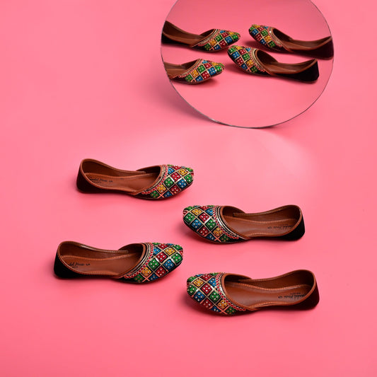 Multicoloured Handmade Mehndi Khussa Sandals | Comfortable Punjabi Jutti | Indian Wedding Shoes Designed In The UK | Gift For Her