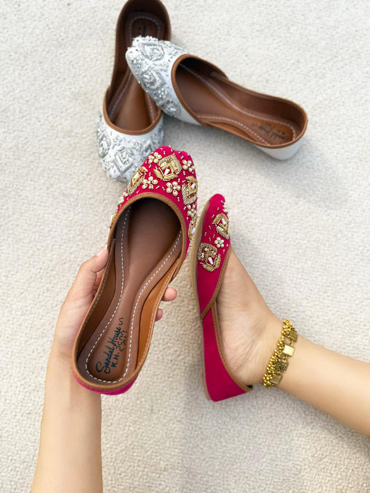 Handmade Pakistani Indian Khusa Sandal | Diamonte and Embroidery Punjabi Jutti | Wedding shoes | Gift For Her Gold Silver Pink Black