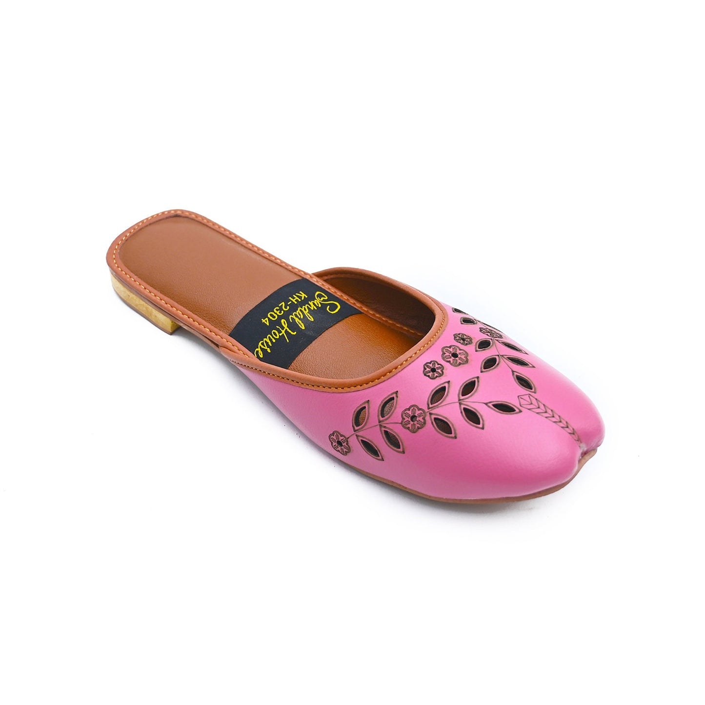 Laser Cut Open Back Soft Cushioned Leather Look Khussa Shoes | Punjabi Jutti | Ethnic Handmade Womens Sandals | Black White Pink Grey