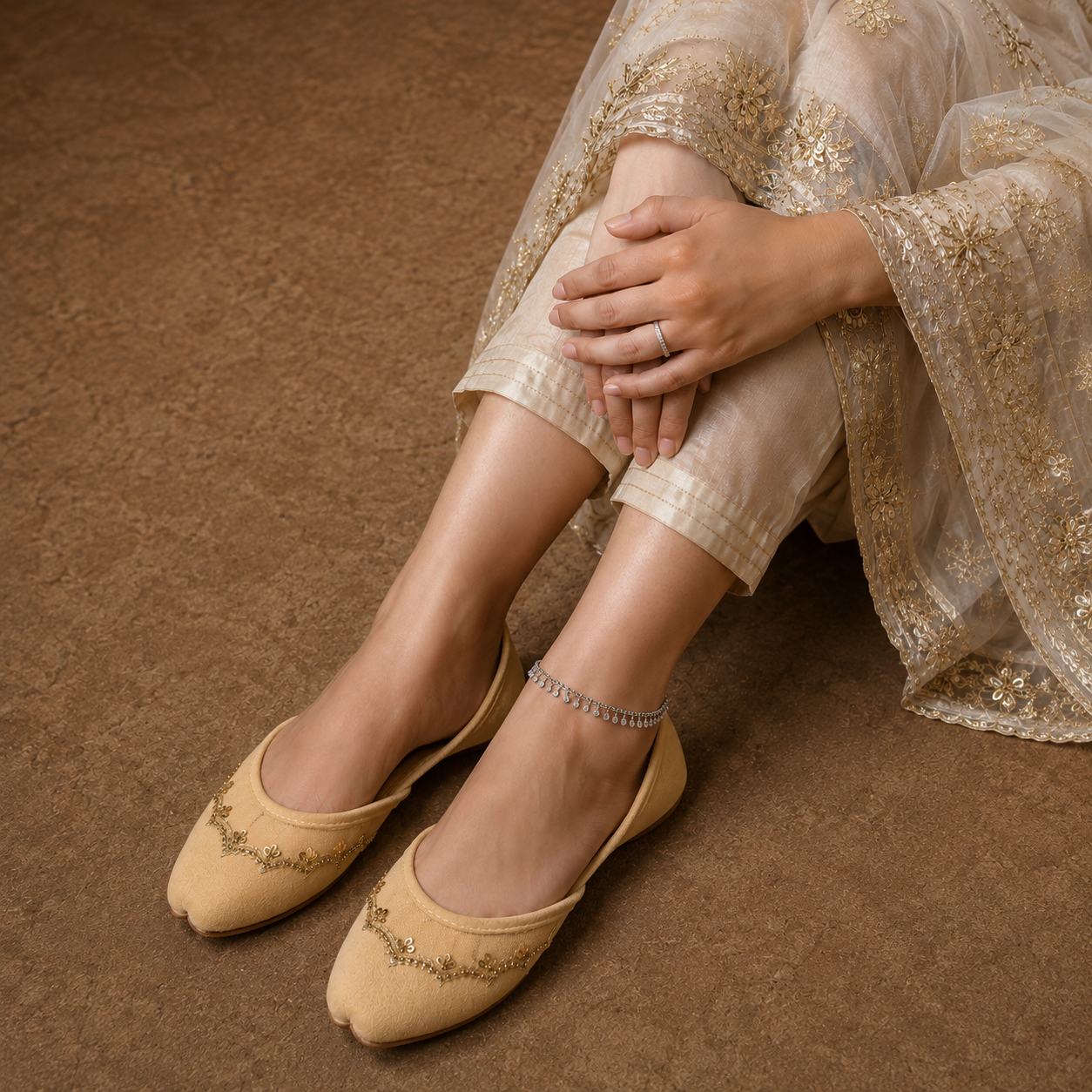 The Sultana Flat Velvet Handmade Khusa Sandal | Diamonte Punjabi Jutti | Wedding Shoes | Gift For Her | Gold Silver Green Maroon Black Brown
