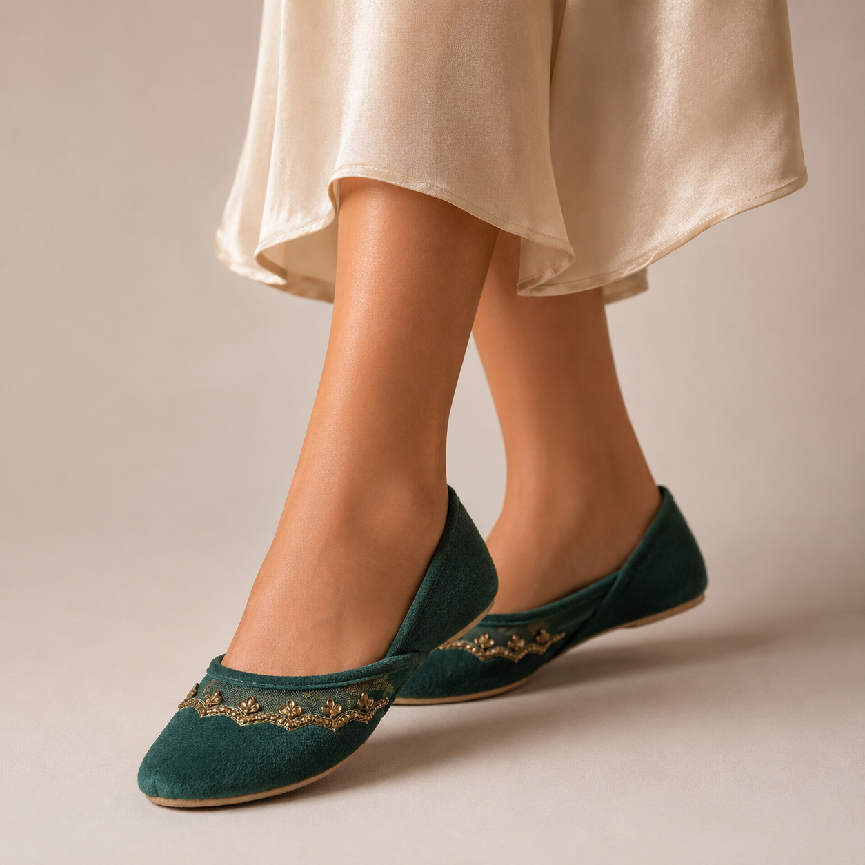 The Sultana Flat Velvet Handmade Khusa Sandal | Diamonte Punjabi Jutti | Wedding Shoes | Gift For Her | Gold Silver Green Maroon Black Brown
